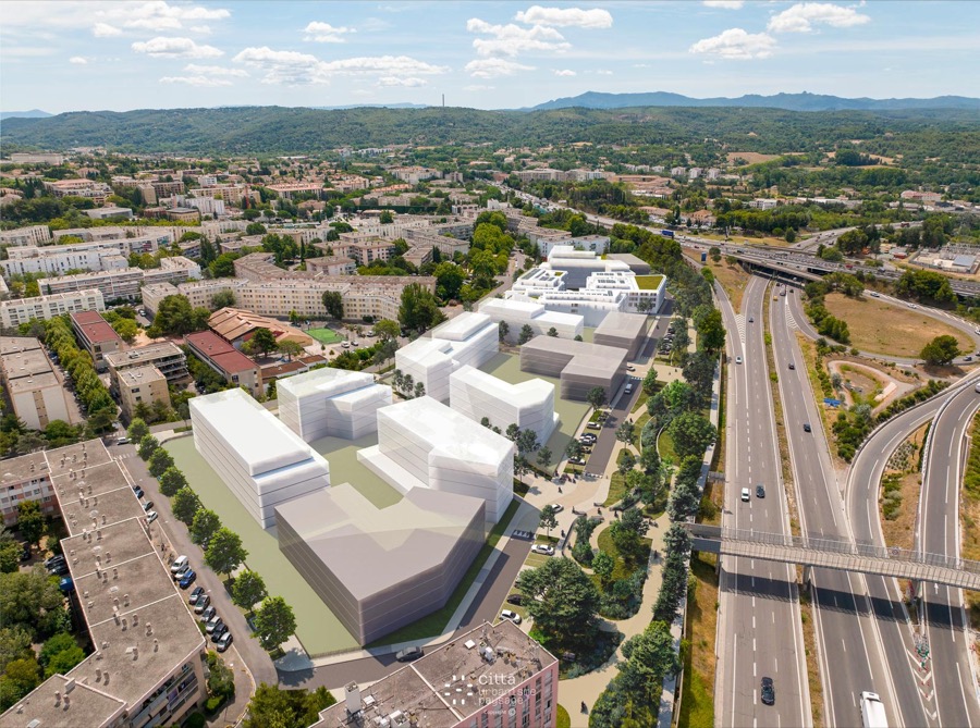Vue aérienne du projet de renouvellement du quartier Encagnane à Aix-en-Provence.