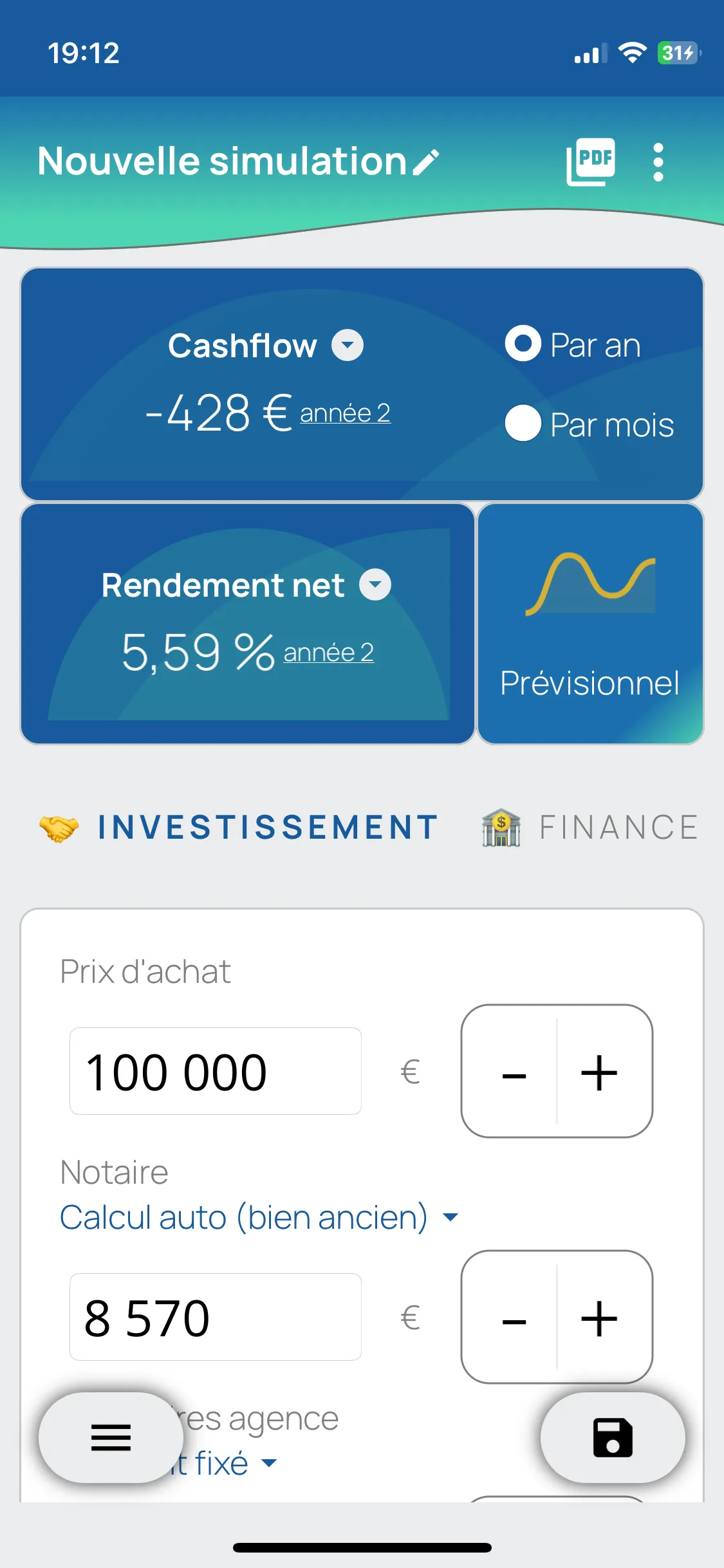 Dashboard de simulation CapLens